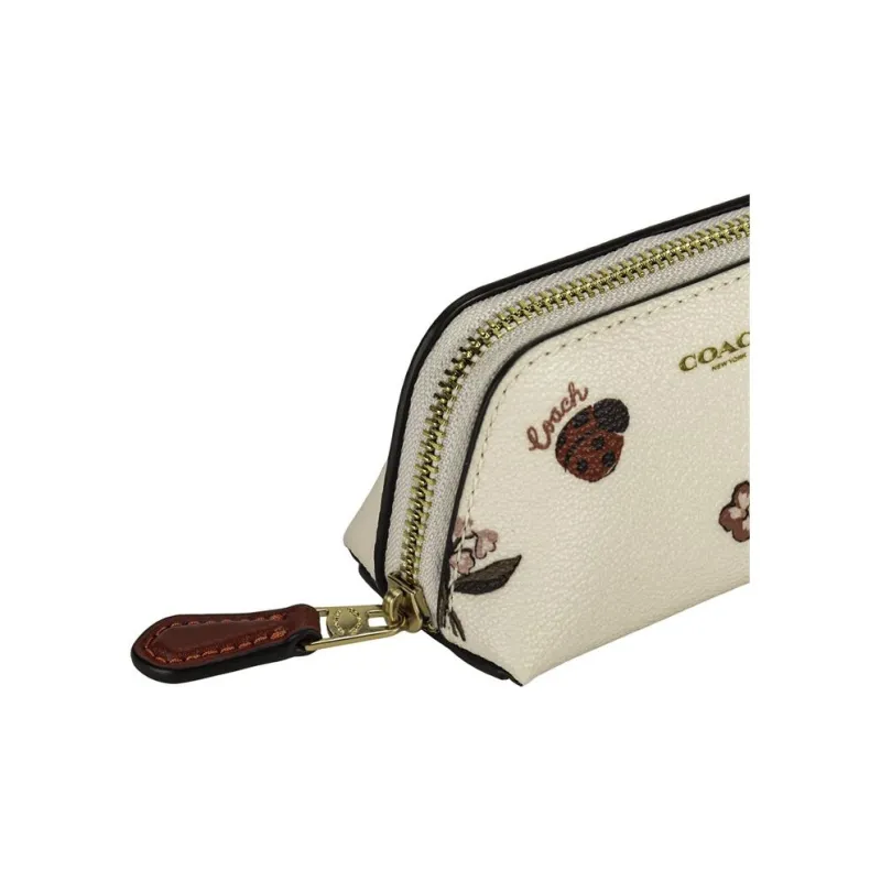 COACH Leather Makeup Bag Women's Chalk White-4