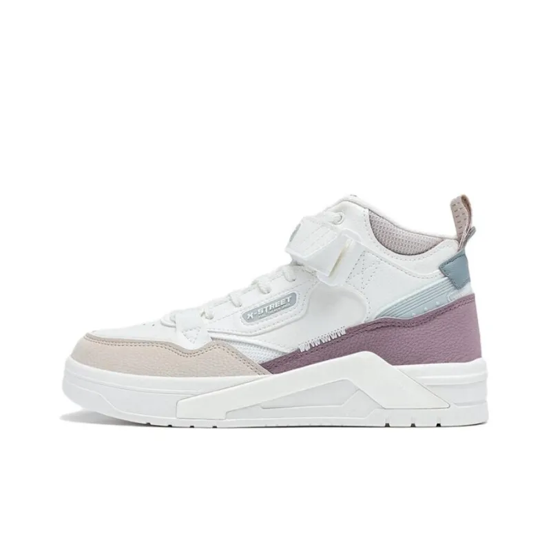 XTEP Warm Anti Slip And Wear Resistant Mid Top Skateboard Shoes Women's White Purple-0