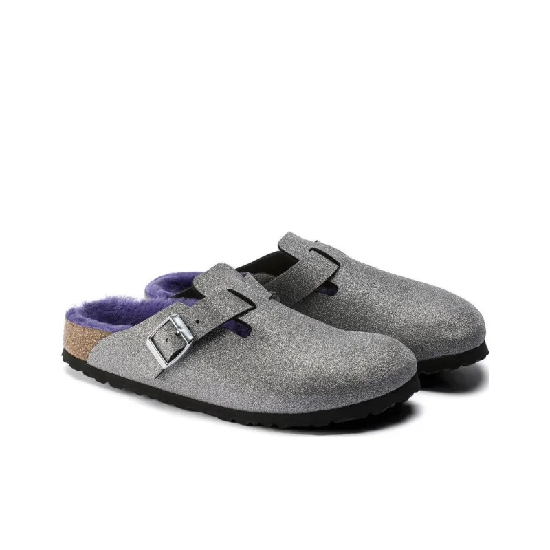 Birkenstock Boston Shearling Birko Flor Glitter Dust Silver-2