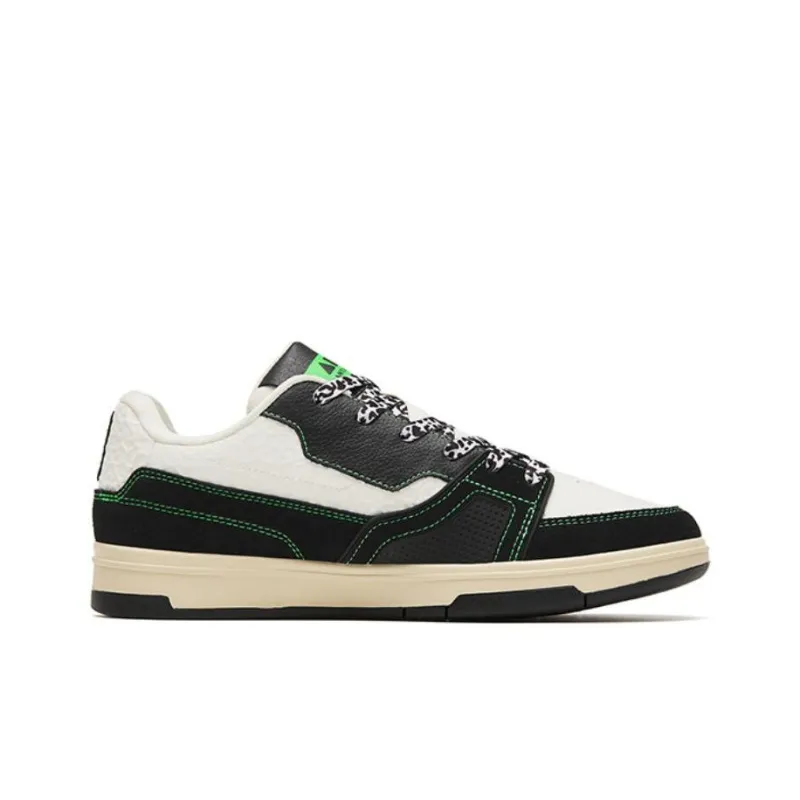 Anta Qiuyou Non slip Lightweight Low Top Skateboard Shoes Women's Black White Green-1