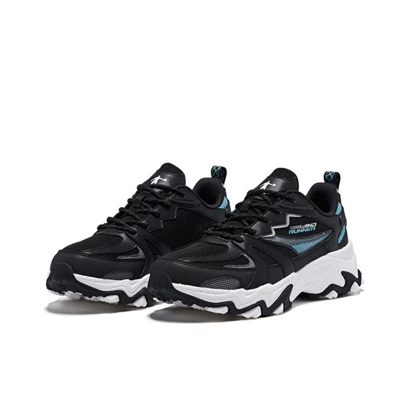 QIAODAN Anti-Slip And Wear-Resistant Lightweight Low-Top Running Shoes Men's Black Blue-2