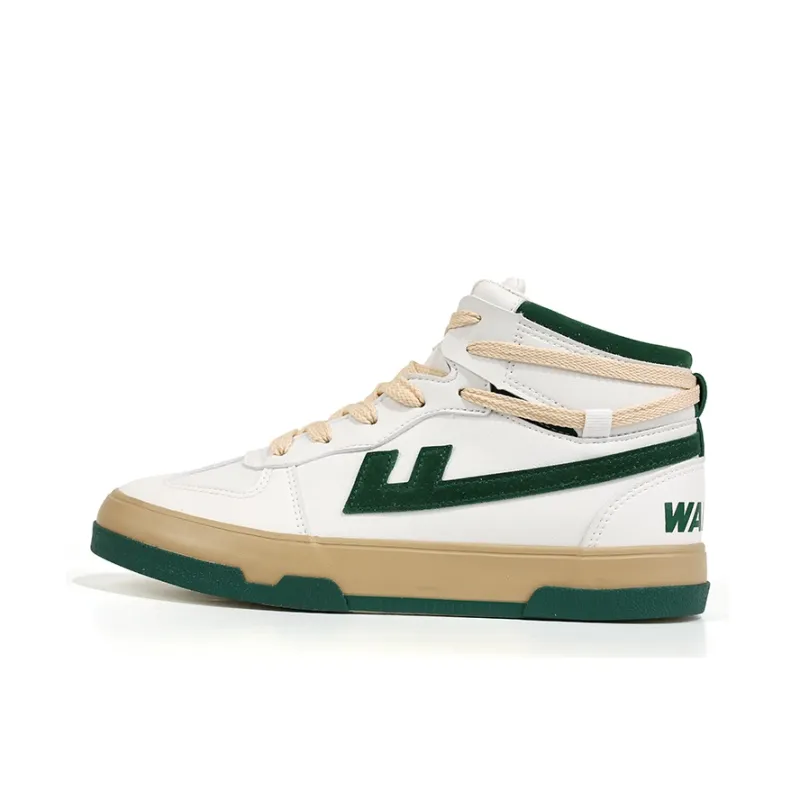 Warrior High-Top Skateboard Shoes Unisex Beige Dark Green-0