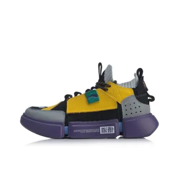 LiNing Anti Slip And Wear Resistant Breathable Mid Top Vintage Basketball Shoes Women's Black Gray Yellow