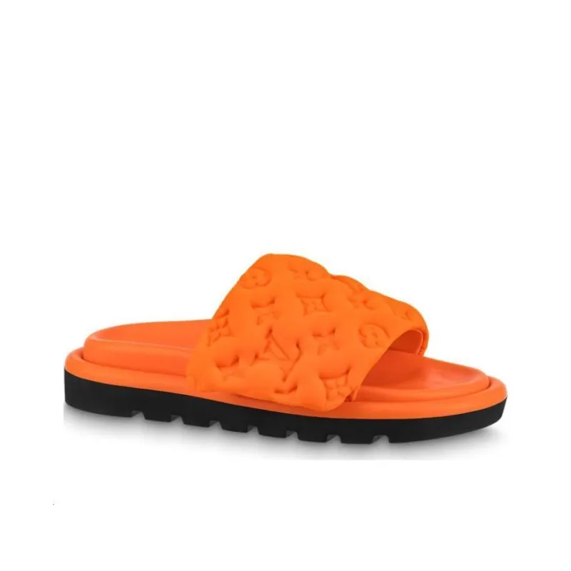 LOUIS VUITTON Pool Pillow Comfort Slip Resistant Slide Slippers Women's Orange-1