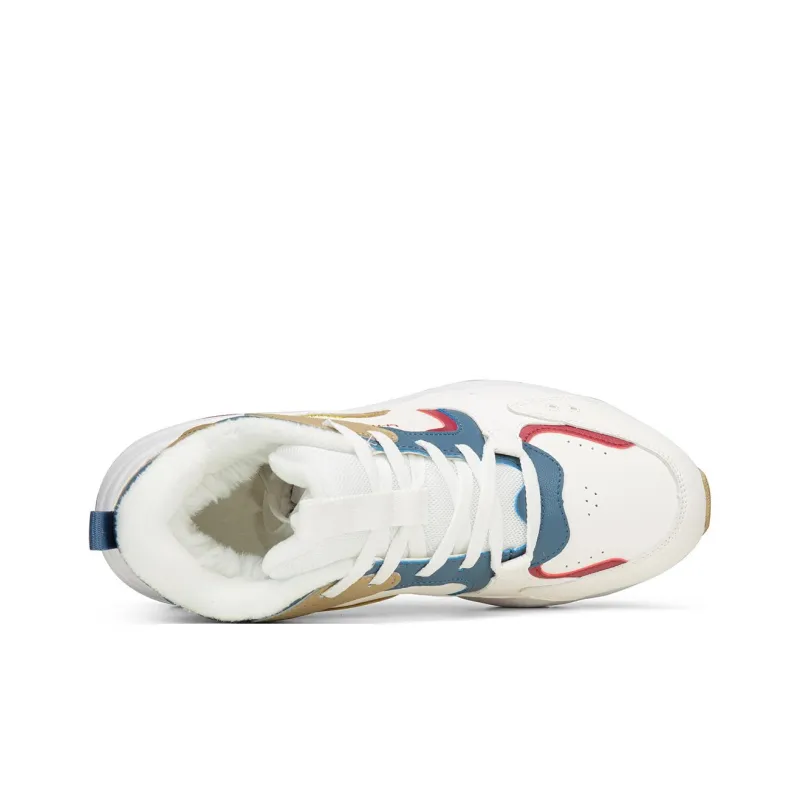 LiNing Fleece Lined Slip Resistant, Abrasion Resistant, Thermal Mid Top Sports Casual Shoes Men's Mist White-4