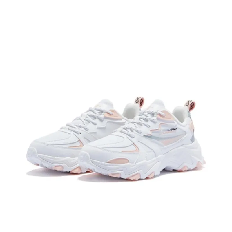 QIAODAN Abrasion Resistant Slip Resistant Shock Absorbers Low Top Sports Casual Shoes Women's White Gray Pink-2
