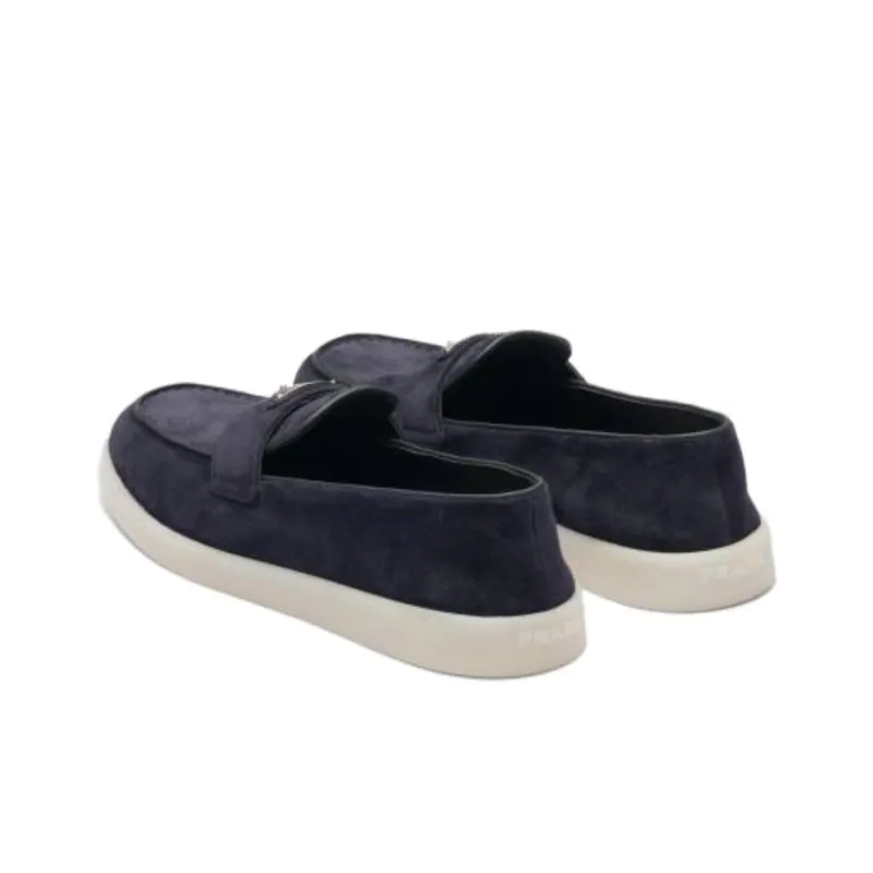 PRADA Enamel Triangle-logo Leather Loafers-4