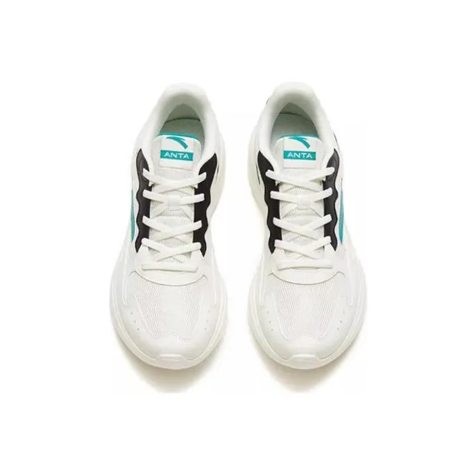 Anta Cushioned Slip Resistant Abrasion Resistant Low Top Running Shoes Men's White Green Black-2