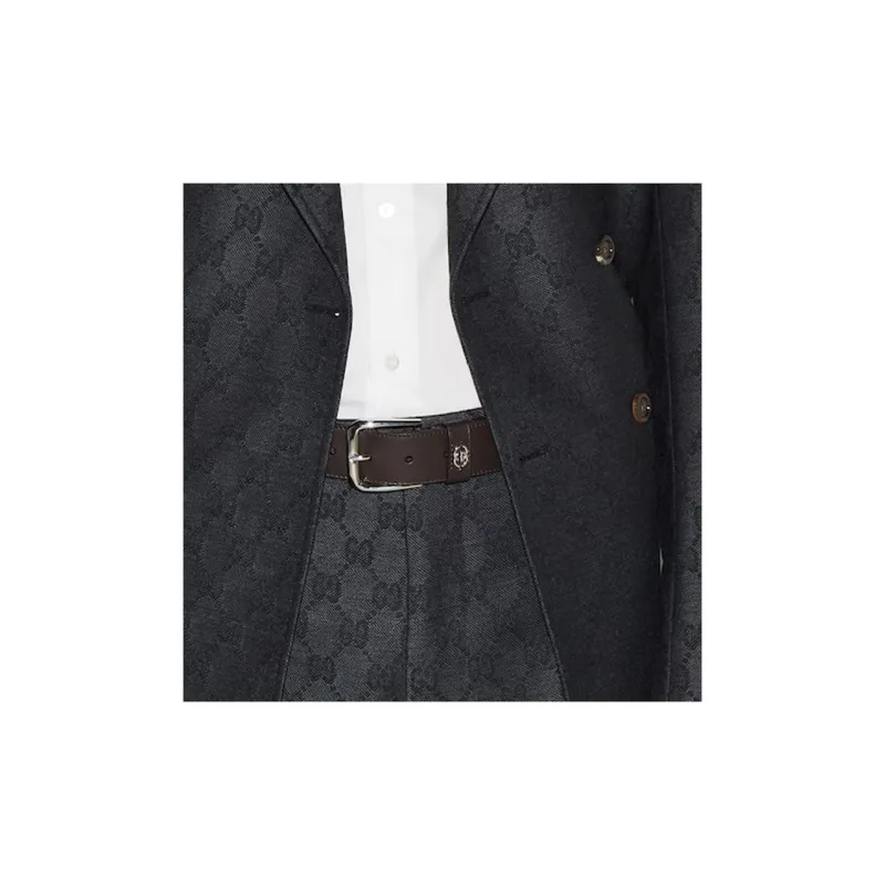 GUCCI Leather Leather Belts Men's Brown Width 3.5CM-2