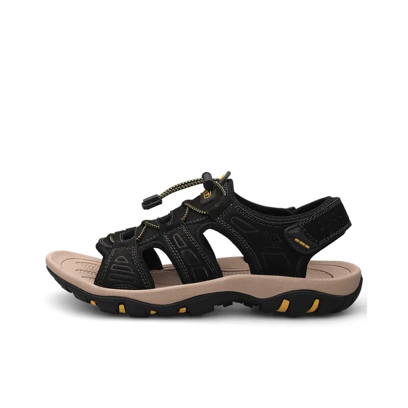 LAORENTOU Beach Sandals Men Black/Dark Brown/Khaki-0