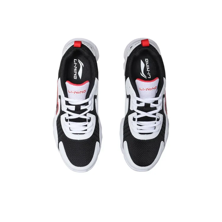 LiNing Durable Breathable Low Top Running Shoes Women's White Black Red-3