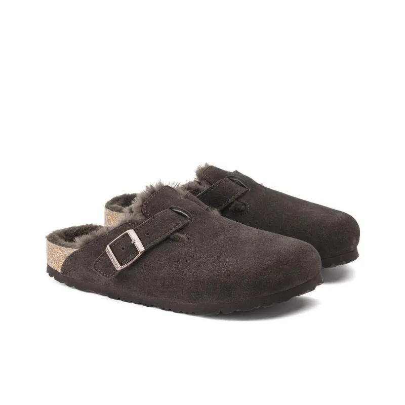 Birkenstock Boston Shearling Suede Shoes 'Mocha'-2