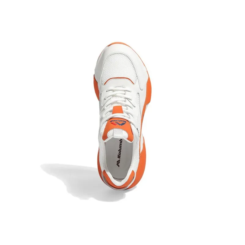 KOLUMB Slip Resistant And Breathable Low Top Casual Shoes Men's White Orange-3