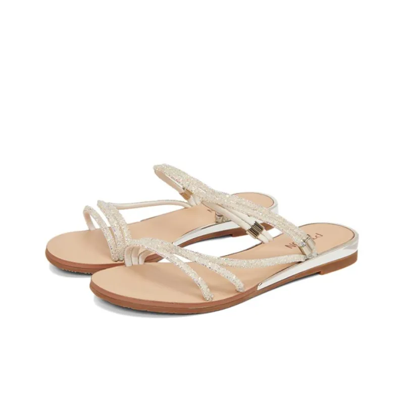 PT'SON Slide Slippers Women's White/Champagne Pink-3