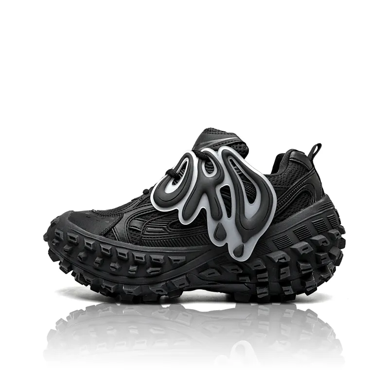 ORD Anti Slip Wear Resistant Breathable Height Increasing Low Top Chunky Sneakers Unisex Black-0