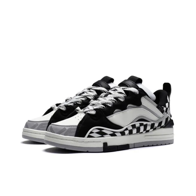 LiNing Wave Golden Anti Slip Wear Resistant Low Top Skateboard Shoes Men's Black White-2