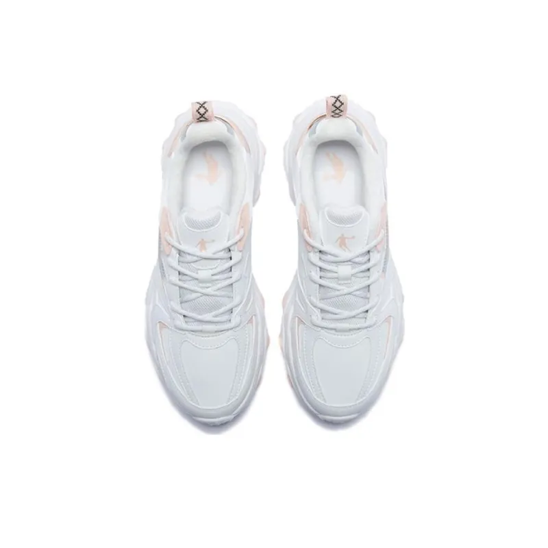 QIAODAN Abrasion Resistant Slip Resistant Shock Absorbers Low Top Sports Casual Shoes Women's White Gray Pink-4