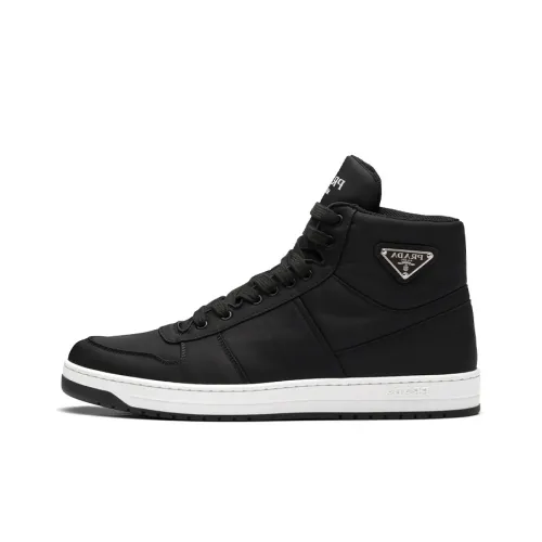 PRADA Re-Nylon Gabardine High Top Sneakers Black Black White