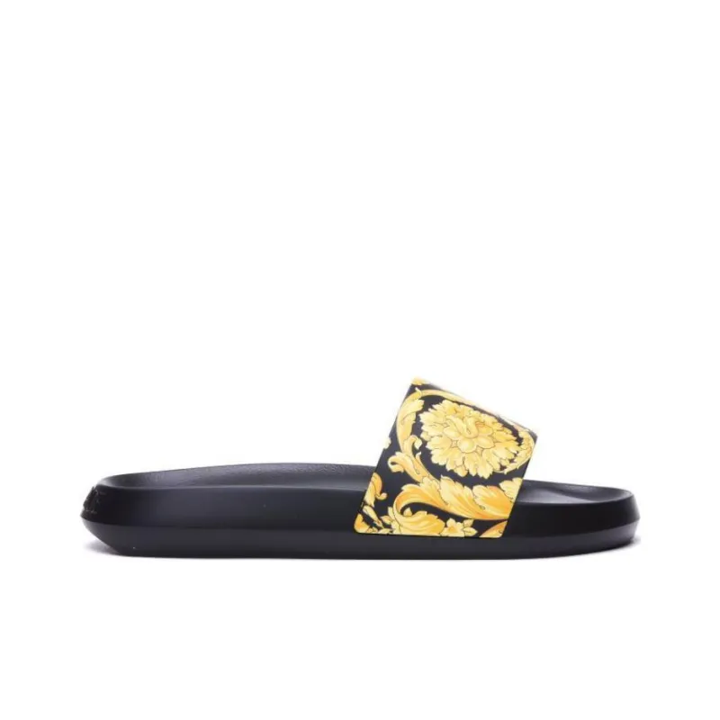VERSACE Baroque Pool Slide Black Gold-1