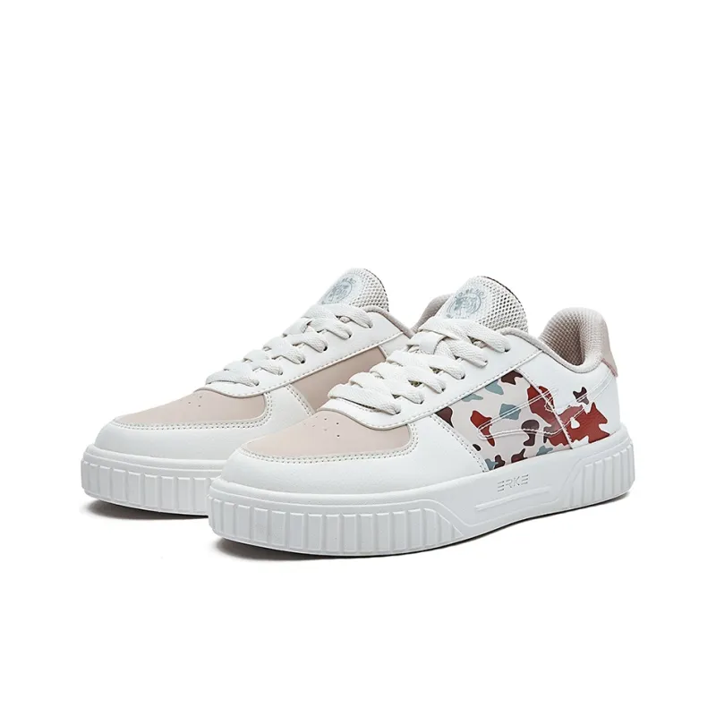 Erke Falling Flowers Low Top Skateboard Shoes Women's White Red-2