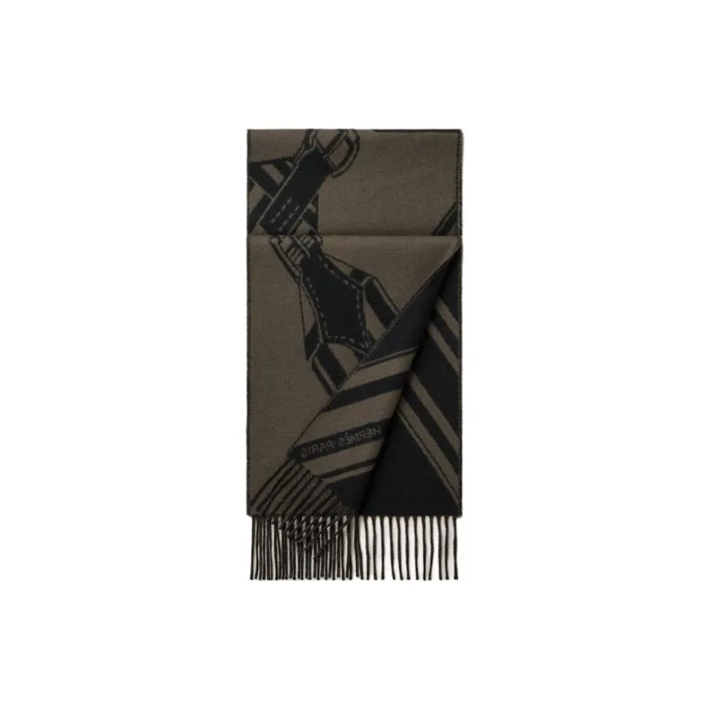 HERMES Cashmere Knit Scarves Men's Brown-1