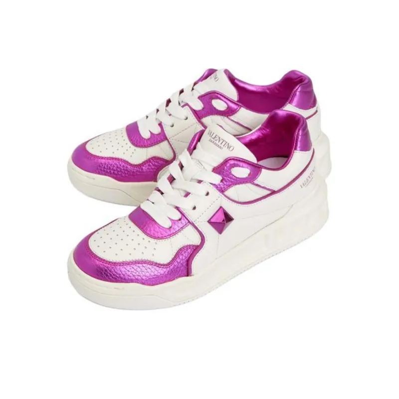 Valentino Rockstud Low Top Stylish Skateboarding Shoes Women's White Purple-2