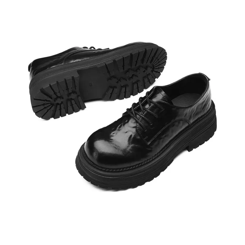 BOSSSUNWEN Loafers, Small Leather Shoes Platform Casual Shoes Women's Black-2