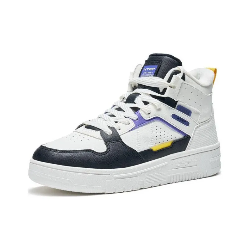 XTEP Clover White Thermal Slip Resistant And Abrasion Resistant High Top Skateboard Shoes Men's White Black Purple-1