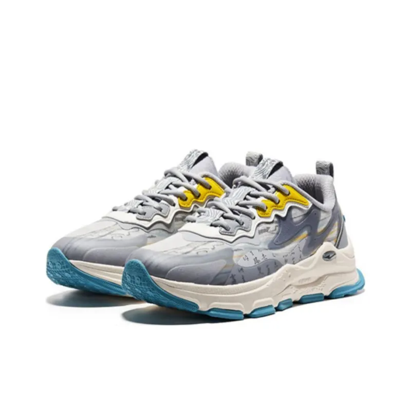 Erke Smoke Waves Anti Slip Wear Resistant Low Top Sports Casual Shoes Men's Gray Blue-2