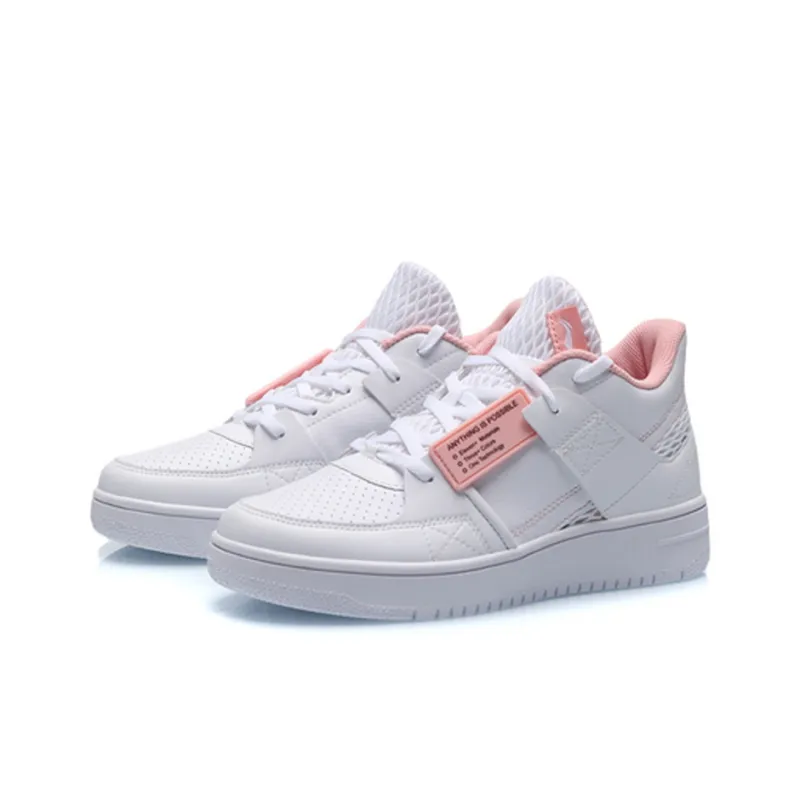 LiNing Anti Slip Wear Resistant Mid Top Basketball Shoes Women's Pink White-2