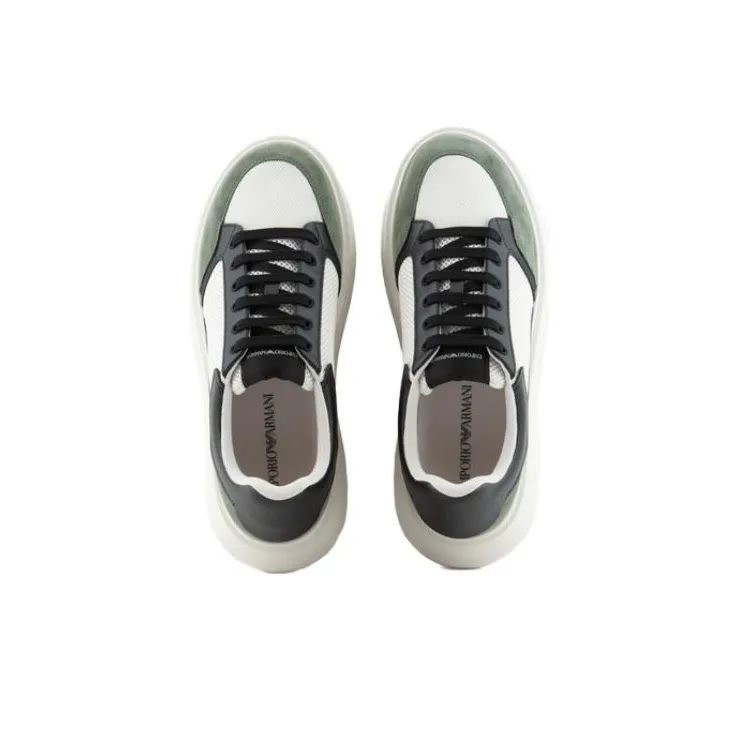 EMPORIO ARMANI Anti Slip Wear Resistant Low Top Skateboard Shoes Men's White Green-4