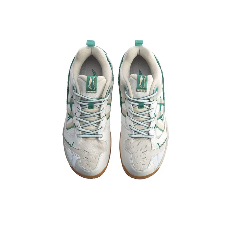 LiNing Cushioning Anti Slip And Wear Resistant Rebound Low Top Badminton Shoes Men's White Gray Green-3