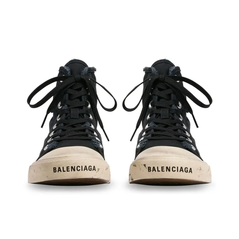 Balenciaga Paris High Top Graffiti Stylish Skateboarding Shoes Women's Black-4