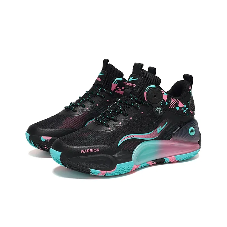 Warrior Mid Top Vintage Basketball Shoes Unisex Black Rose Red-2