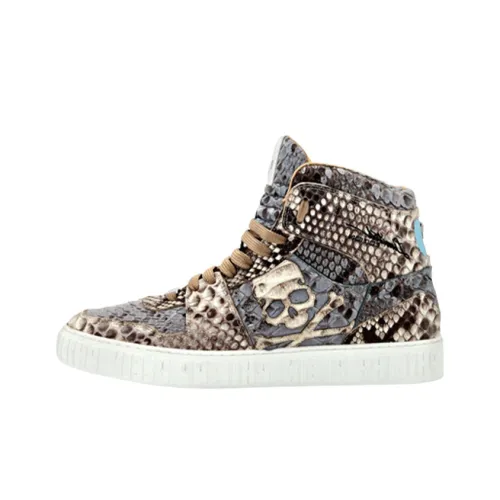 PHILIPP PLEIN Skateboard Shoes Men High-Top Blue/Brown