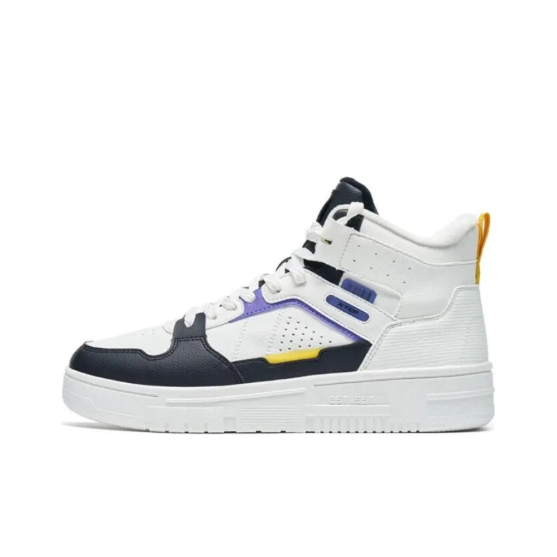 XTEP Clover White Thermal Slip Resistant And Abrasion Resistant High Top Skateboard Shoes Men's White Black Purple-0
