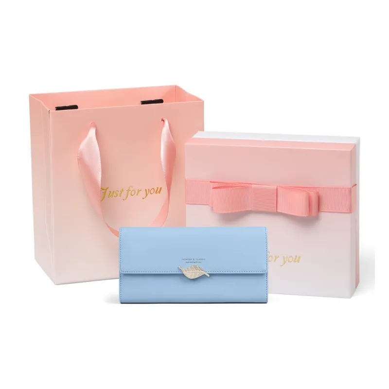 VINEY Cow Leather Wallet Handheld Coin Purse Regular Women's Pink/Light Blue-5