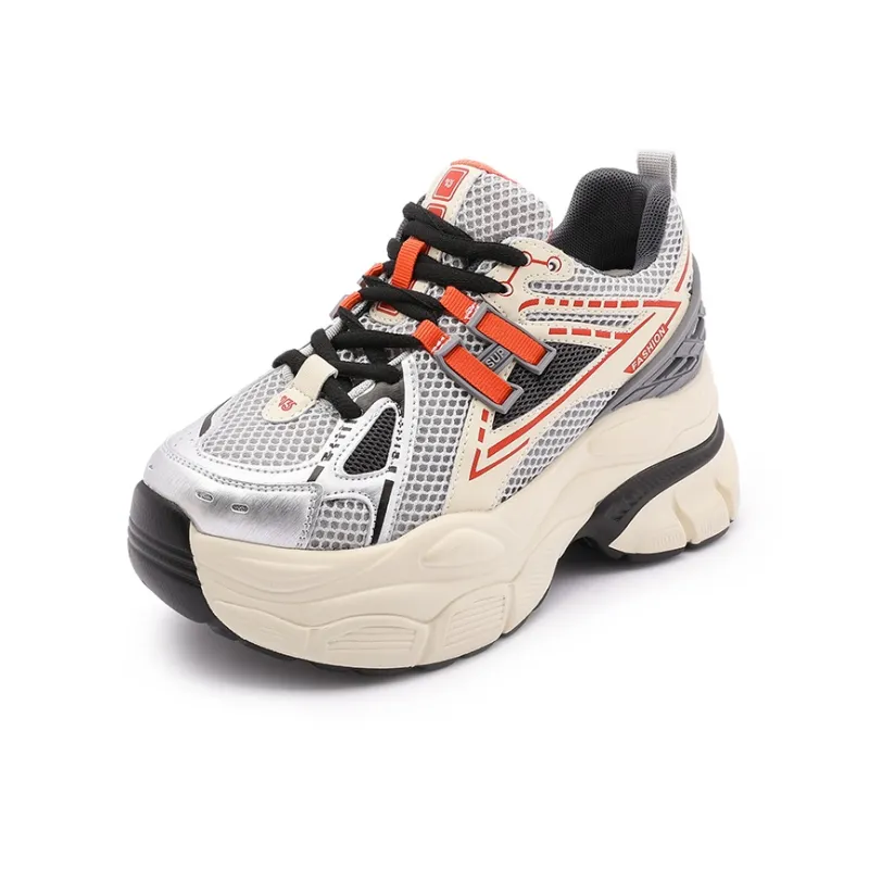 Milan Love Song Wear-Resistant Breathable Water-Resistant Low-Top Chunky Sneakers Women's Beige-7