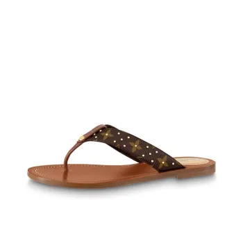 LOUIS VUITTON Genuine Leather Sole Odor-Resistant Flip Flops Men's Brown