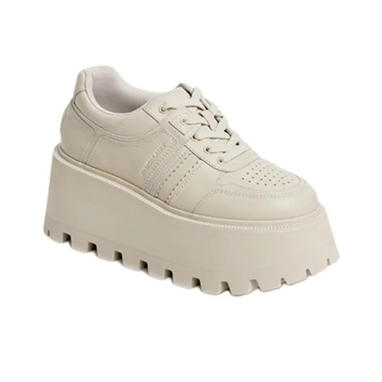 DYMONLATRY Low Top Skateboard Shoes Women's Beige-2