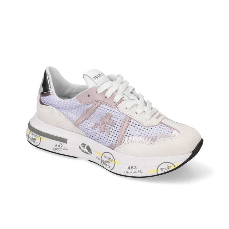 PREMIATA Cushioning Breathable Low-Top Casual Shoes Women's Gray White Pink-3