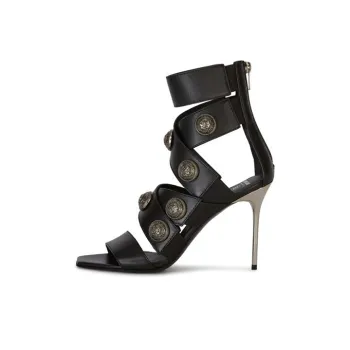 BALMAIN Logo Button Embellished Strappy Sandals Women's