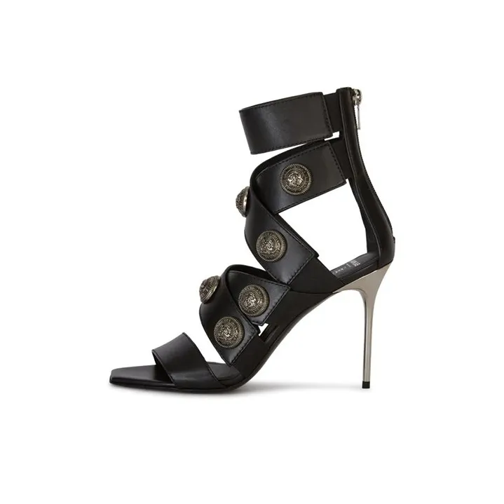 BALMAIN Logo Button Embellished Strappy Sandals Women's-0