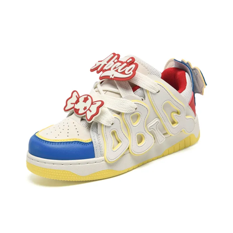 ABCIO Anti Slip Wear Resistant Low Top Skateboard Shoes Women's White Red-61