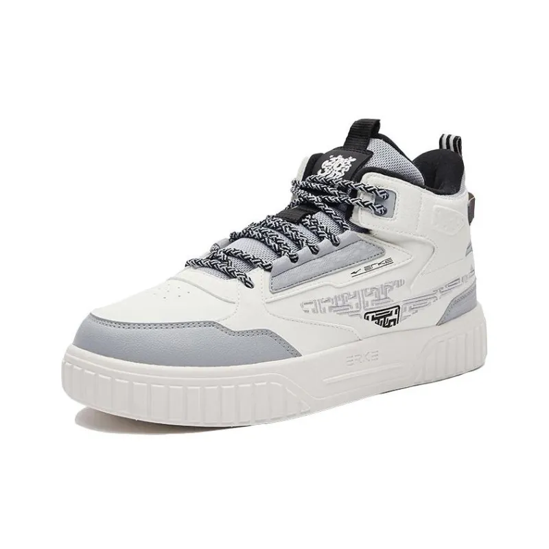 Erke Subjugate High Top Skateboard Shoes Men's White Gray Padded-2