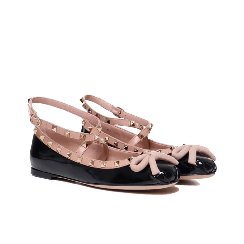 Valentino Garavani Rockstud Round Toe Ballerina Shoes Women's-2