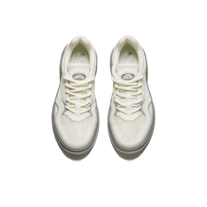Anta Seaweed Slip Resistant Cushioning Lightweight Height Increasing Low Top Skateboard Shoes Women's White Gray-1
