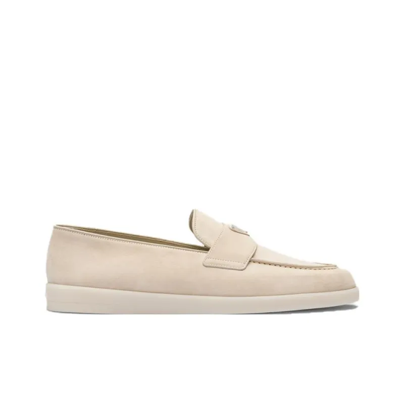 PRADA Enamel Triangle Logo-plaque Suede Loafers-1