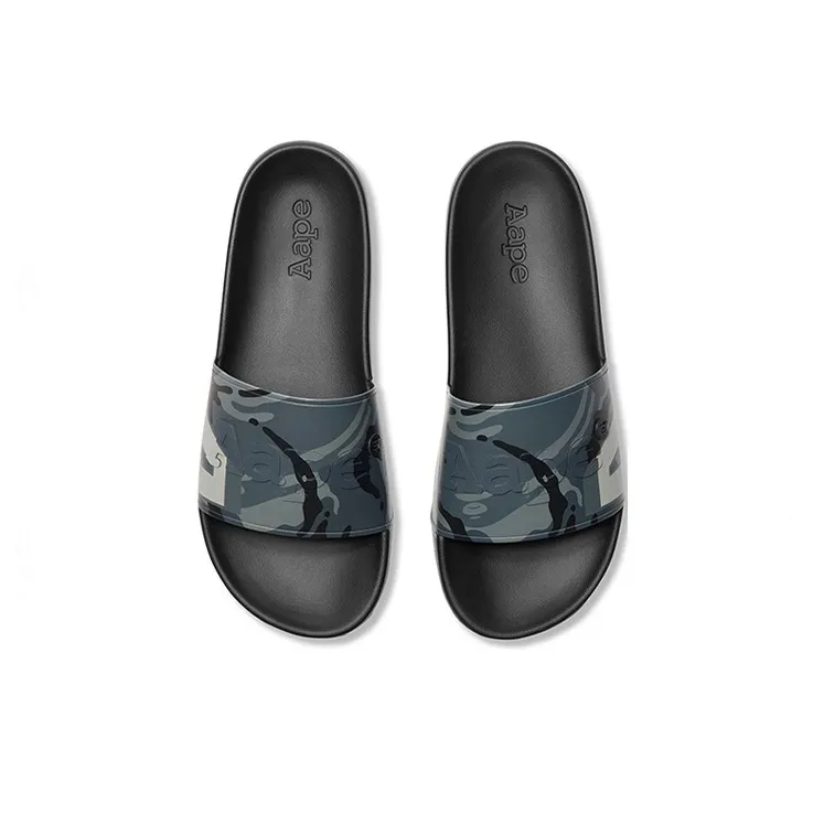 Aape Rubber Sole Slide Slippers Unisex Blue Black-2