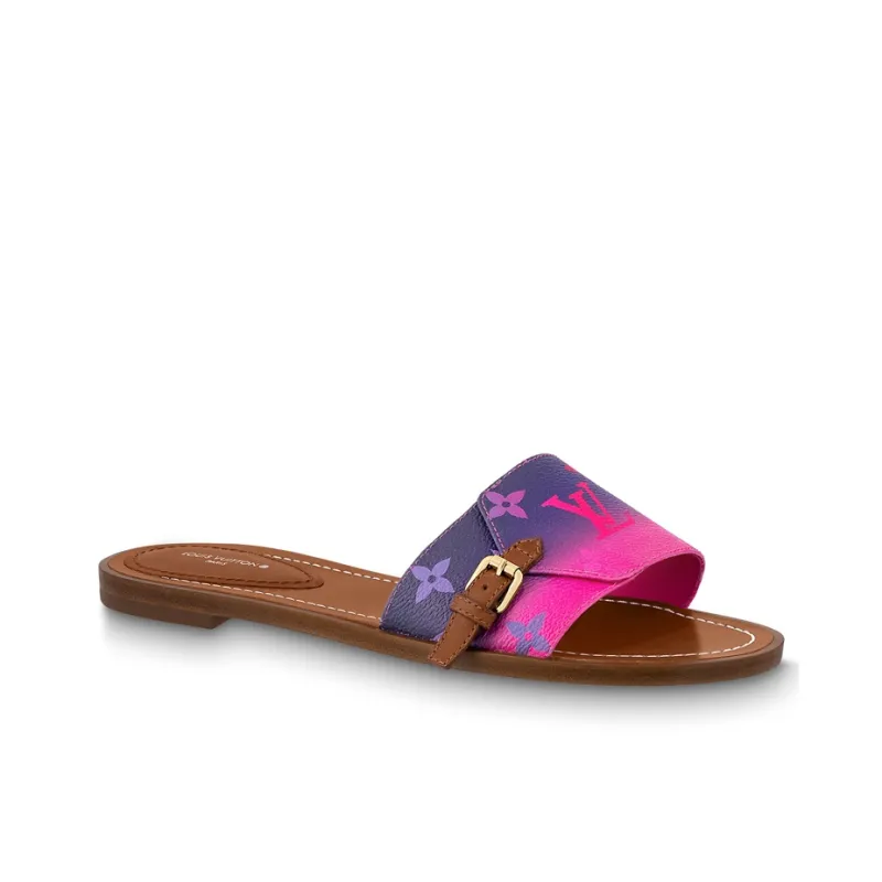 LOUIS VUITTON Lock It Quiet Slide Slippers Women's Purple Pink-1